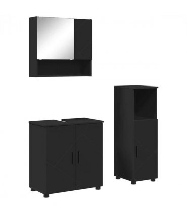 vidaXL Bathroom Furniture Set 3 pcs Black Engineered wood & Metal