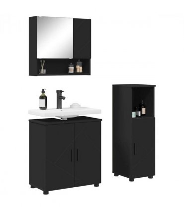 vidaXL Bathroom Furniture Set 3 pcs Black Engineered wood & Metal
