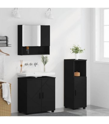 vidaXL Bathroom Furniture Set 3 pcs Black Engineered wood & Metal