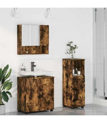 vidaXL Bathroom Furniture Set 3 pcs Smoked Oak Engineered wood & Metal