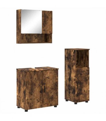 vidaXL Bathroom Furniture Set 3 pcs Smoked Oak Engineered wood & Metal