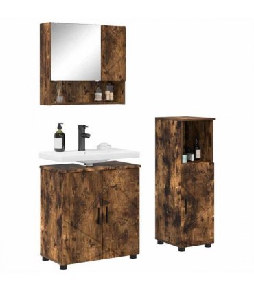 vidaXL Bathroom Furniture Set 3 pcs Smoked Oak Engineered wood & Metal
