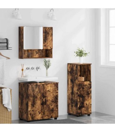 vidaXL Bathroom Furniture Set 3 pcs Smoked Oak Engineered wood & Metal