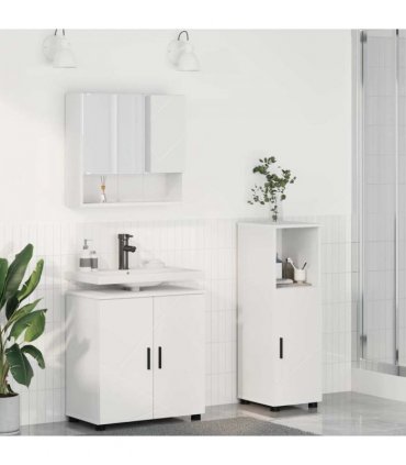 vidaXL Bathroom Furniture Set 3 pcs White Engineered wood & Metal