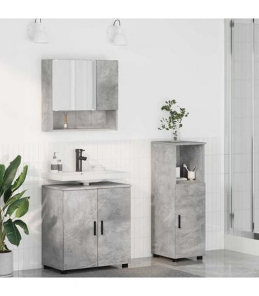 vidaXL Bathroom Furniture Set 3 pcs Concrete grey Engineered wood
