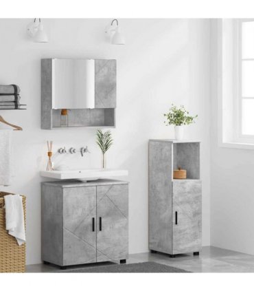 vidaXL Bathroom Furniture Set 3 pcs Concrete grey Engineered wood