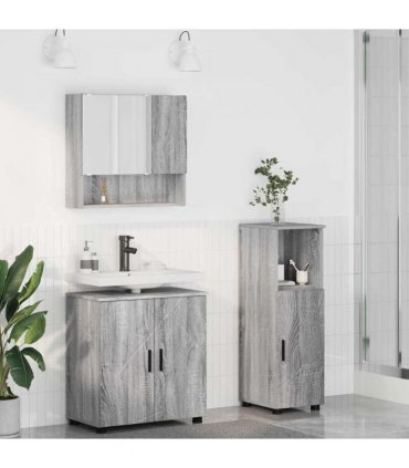 vidaXL Bathroom Furniture Set Wall-mounted with Door 3 pcs Grey Sonoma