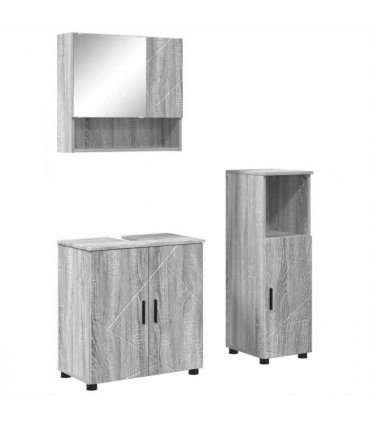 vidaXL Bathroom Furniture Set Wall-mounted with Door 3 pcs Grey Sonoma