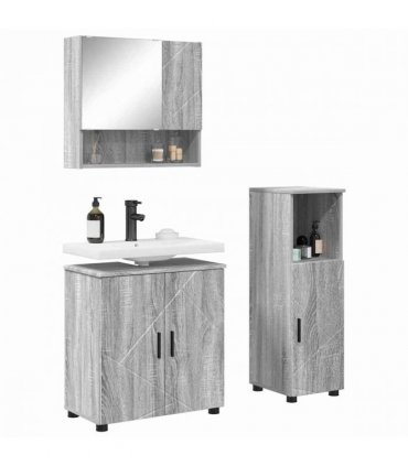 vidaXL Bathroom Furniture Set Wall-mounted with Door 3 pcs Grey Sonoma