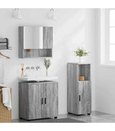 vidaXL Bathroom Furniture Set Wall-mounted with Door 3 pcs Grey Sonoma