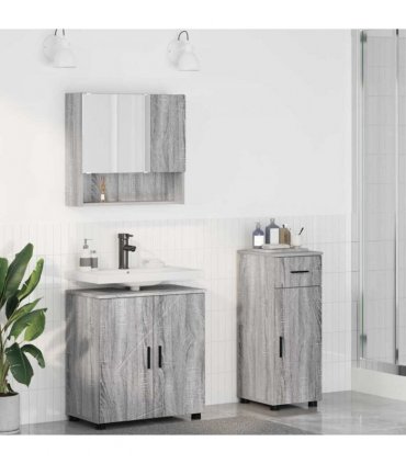 vidaXL Bathroom Furniture Set with Drawer with Door 3 pcs Grey Sonoma