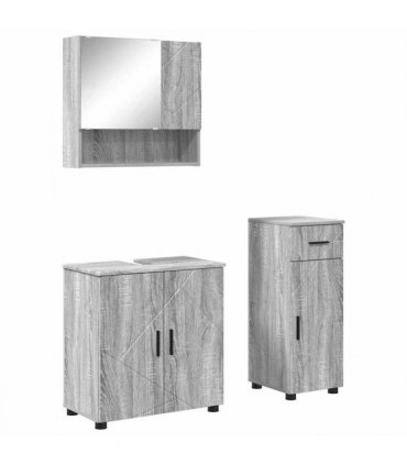 vidaXL Bathroom Furniture Set with Drawer with Door 3 pcs Grey Sonoma