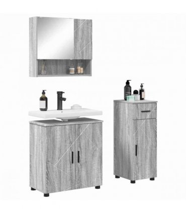 vidaXL Bathroom Furniture Set with Drawer with Door 3 pcs Grey Sonoma