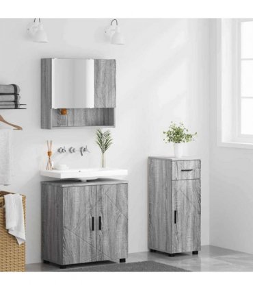 vidaXL Bathroom Furniture Set with Drawer with Door 3 pcs Grey Sonoma