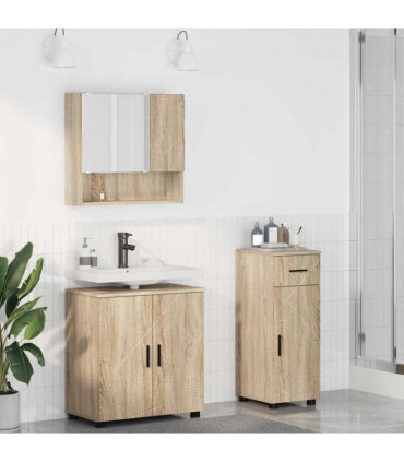 vidaXL Bathroom Furniture Set 3 pcs Sonoma Oak Engineered wood & Metal — V0672002452