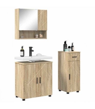 vidaXL Bathroom Furniture Set 3 pcs Sonoma Oak Engineered wood & Metal — V0672002452