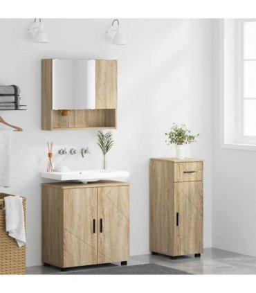 vidaXL Bathroom Furniture Set 3 pcs Sonoma Oak Engineered wood & Metal — V0672002452