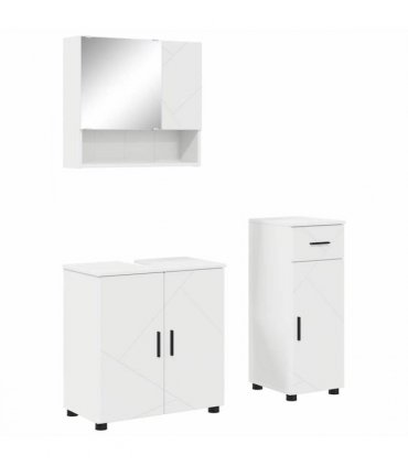 vidaXL Bathroom Furniture Set 3 pcs White Engineered wood & Metal — V0672002453