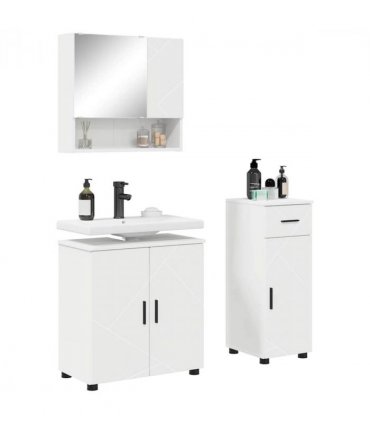 vidaXL Bathroom Furniture Set 3 pcs White Engineered wood & Metal — V0672002453