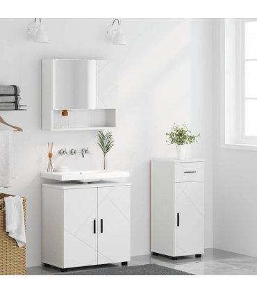 vidaXL Bathroom Furniture Set 3 pcs White Engineered wood & Metal — V0672002453