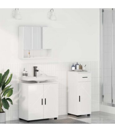 vidaXL Bathroom Furniture Set with Drawer 3 pcs High Gloss White