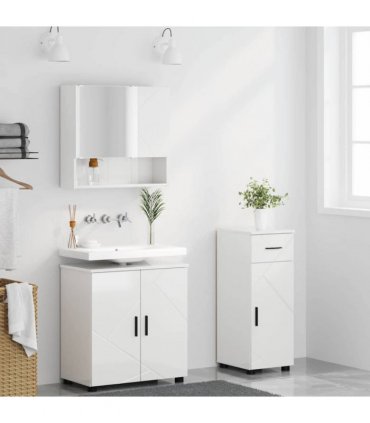vidaXL Bathroom Furniture Set with Drawer 3 pcs High Gloss White