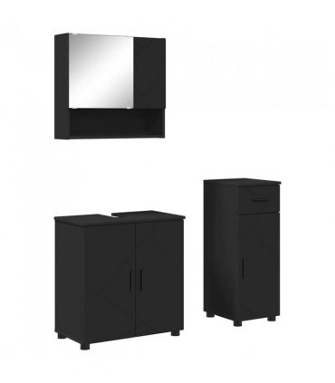 vidaXL Bathroom Furniture Set 3 pcs Black Engineered wood & Metal — V0672002455