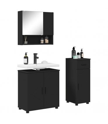 vidaXL Bathroom Furniture Set 3 pcs Black Engineered wood & Metal — V0672002455