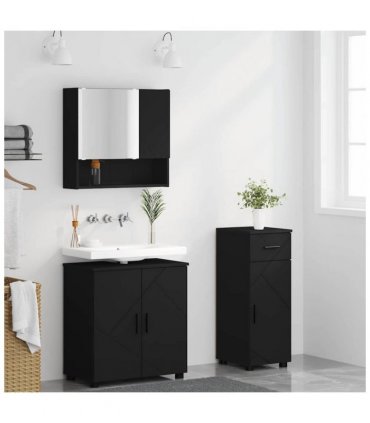 vidaXL Bathroom Furniture Set 3 pcs Black Engineered wood & Metal — V0672002455