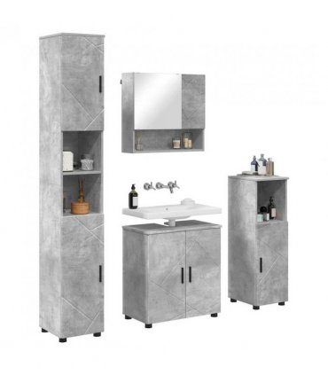 vidaXL Bathroom Furniture Set Wall-mounted 4 pcs Concrete Grey