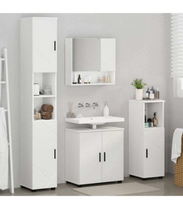 vidaXL Bathroom Furniture Set 4 pcs White Engineered wood & Metal