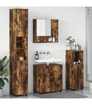 vidaXL Bathroom Furniture Set 4 pcs Smoked Oak Engineered wood & Metal