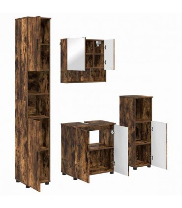 vidaXL Bathroom Furniture Set 4 pcs Smoked Oak Engineered wood & Metal