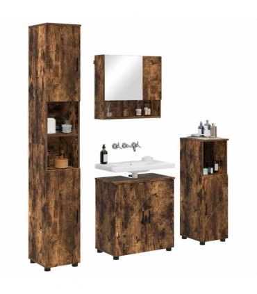 vidaXL Bathroom Furniture Set 4 pcs Smoked Oak Engineered wood & Metal