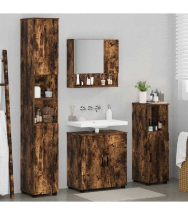 vidaXL Bathroom Furniture Set 4 pcs Smoked Oak Engineered wood & Metal