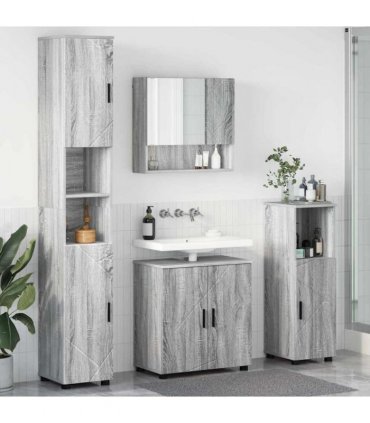 vidaXL Bathroom Furniture Set Wall-mounted with Door 4 pcs Grey Sonoma