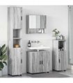 vidaXL Bathroom Furniture Set Wall-mounted with Door 4 pcs Grey Sonoma
