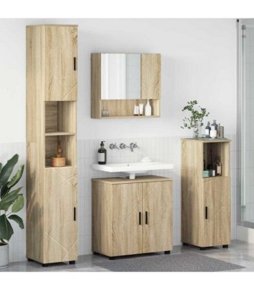 vidaXL Bathroom Furniture Set 4 pcs Sonoma Oak Engineered wood & Metal