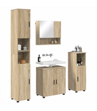 vidaXL Bathroom Furniture Set 4 pcs Sonoma Oak Engineered wood & Metal