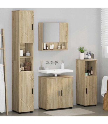 vidaXL Bathroom Furniture Set 4 pcs Sonoma Oak Engineered wood & Metal