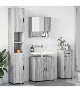 vidaXL Bathroom Furniture Set with Drawer with Door 4 pcs Grey Sonoma