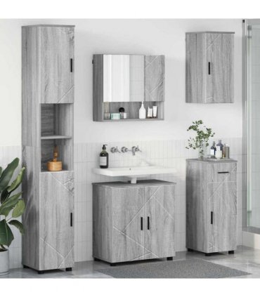 vidaXL Bathroom Furniture Set with Drawer with Door 5 pcs Grey Sonoma