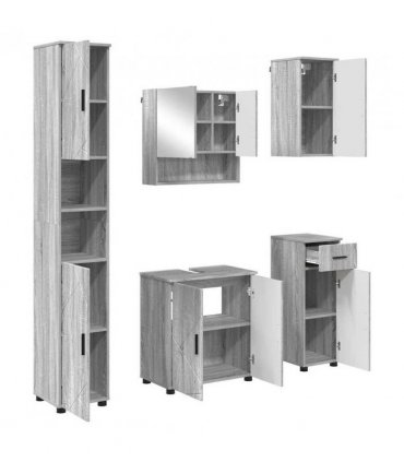 vidaXL Bathroom Furniture Set with Drawer with Door 5 pcs Grey Sonoma