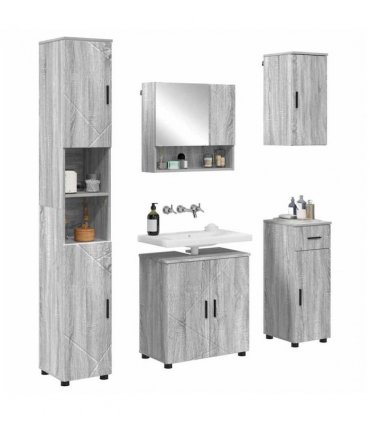 vidaXL Bathroom Furniture Set with Drawer with Door 5 pcs Grey Sonoma