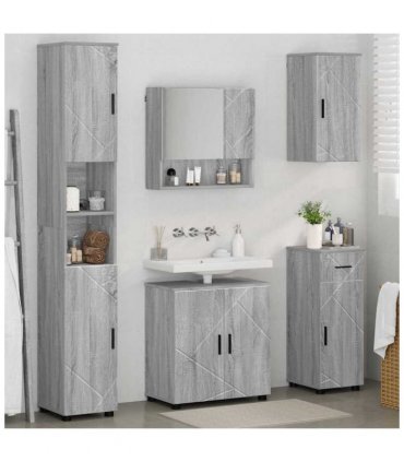vidaXL Bathroom Furniture Set with Drawer with Door 5 pcs Grey Sonoma