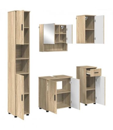 vidaXL Bathroom Furniture Set 5 pcs Sonoma Oak Engineered wood & Metal — V0672002480