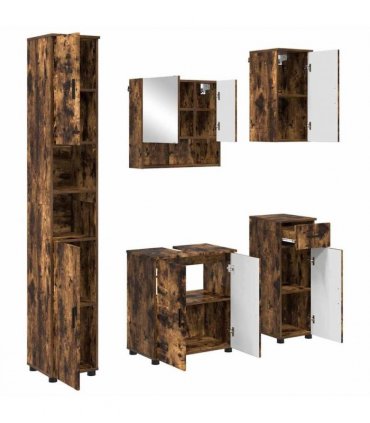 vidaXL Bathroom Furniture Set 5 pcs Smoked Oak Engineered wood & Metal — V0672002482