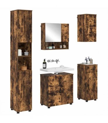 vidaXL Bathroom Furniture Set 5 pcs Smoked Oak Engineered wood & Metal — V0672002482