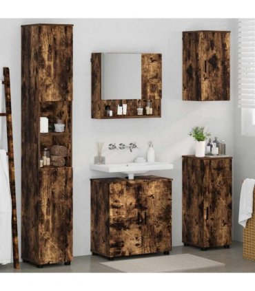 vidaXL Bathroom Furniture Set 5 pcs Smoked Oak Engineered wood & Metal — V0672002482