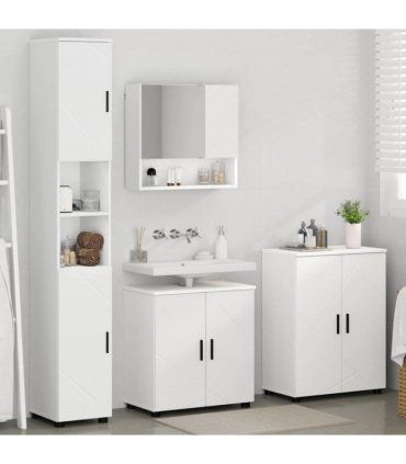 vidaXL Bathroom Furniture Set 4 pcs White Engineered wood & Metal — V0672002485
